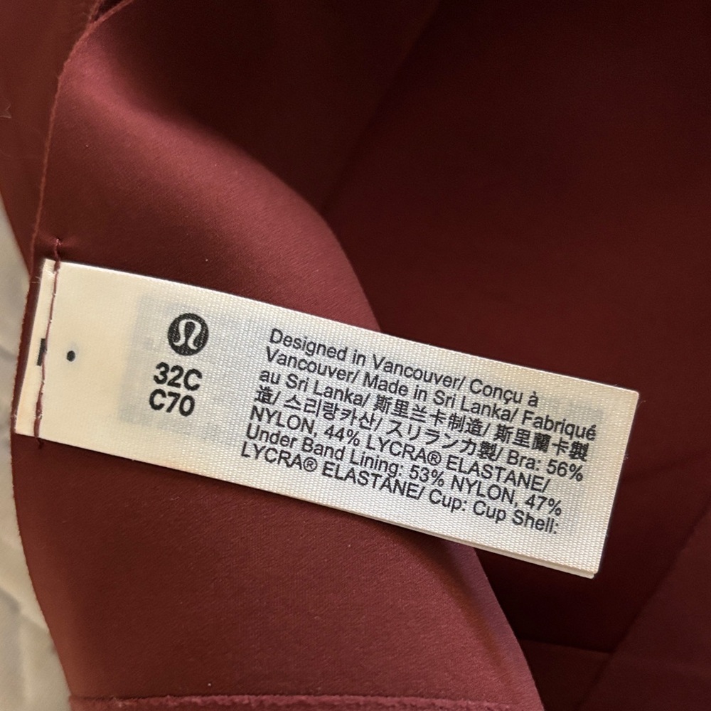 Lululemon Athletica Maroon Bra